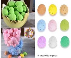 takestop® SET 48 PEZZI UOVA UOVE POLISTIROLO COLORI COLORATE IN SACCHETTO ORGANZA OVETTI PASQUA ADDOBBI DECORAZIONI DECORAZIONE DECOUPAGE