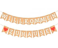 EKKONG Striscione Bentornato, Festone Bentornato a Casa Bentornati a Casa Decorazioni Welcome Home Banner Ghirlanda Willkommen Zuhause Striscione Decorazione per Feste Famiglia (Carta Kraft)