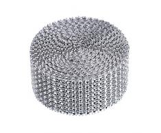 Outus 8 Riga 5 Yard Nastro Diamante Nastro Acrilico Nastro di Strass per Torte Matrimonio, Decorazioni di Compleanno, Baby Doccia Eventi e Progetti di Arti e Mestieri (Argento)