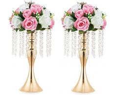 LANLONG - Portacandele in cristallo imitazione acrilico per vaso di fiori oro/argento, centrotavola per matrimonio e decorazione eventi (oro, 33cm)