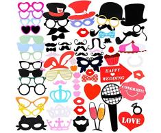 XiYee 75 Pezzi Photo Booth Matrimonio, Accessori Fai da Te Photo Booth Puntelli Kit Foto Props Divertente Maschere Baffi Cappello Occhiali per Matrimoni Partito Decorazione