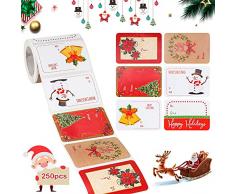 Adesivi Natalizi Etichette 250 pezzi, Etichette Adesive Natale per decorazioni, Adesivi per Etichette Natalizie per la creazione di biglietti di auguri natalizi, 6 modelli