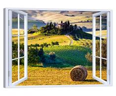 LuxHomeDecor Quadro Finestra Paesaggio Toscana 100x75 cm Stampa su Tela con Telaio in Legno Arredamento Arte Arredo Moderno