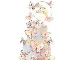 31 Pezzi Farfalla Cupcake Topper, Farfalla Decorazione Torta di Compleanno Decorazioni per Torte con Farfalle Cake Topper Farfalla,Per Decorazione della torta Baby Shower (Rosa)