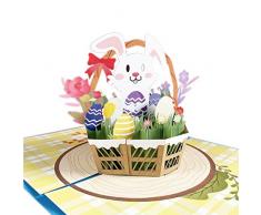 Yushu 3D pop-up coniglietto fiore cestino pasquale carino animale biglietti di auguri con busta Happy Easter biglietti di auguri fatti a mano per Pasqua