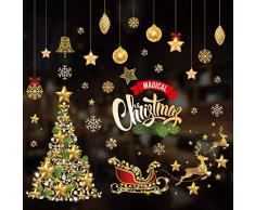 Natale Adesivi Removibile Vetrofanie Finestre Sticker Pupazzo di Neve Slitta Finestra Decorazione Murali Fai da Te Vetrina Wallpaper Fiocco di Neve Natale Addobbi Vetrofanie (Albero doro)