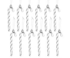 Gwhole Decorazioni Albero di Natale Argento e Bianco Bastoncini di Zucchero 12 pz Candy Cane Stampella Natale Decorazioni Casa Ciondoli Addobbi Ornamenti Albero Natale Caramelle Glitter