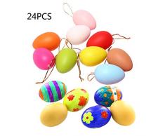 24 uova di Pasqua in plastica da appendere con corda e uova artificiali colorate, decorazione fai da te per albero di Pasqua da appendere, per regali per bambini, scuola, casa, ufficio, feste
