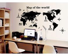 ufengke® Viaggiare in Tutto Il Mondo Mappa del Mondo Adesivi Murali, Camera da Letto Soggiorno Adesivi da Parete Removibili/Stickers Murali/Decorazione Murale, A