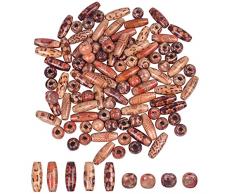 Jinlaili 100Pz Perline di Legno Stampato, Perline di Legno Sciolto Varie Forme, Macramè Perline, Legno Perline per Artigianali, Creazione Gioielli, Perline in Legno Naturale per DIY Bracciali Collane