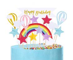 MELLIEX 17 Pezzi Decorazione Torta di Compleanno Happy Birthday Palloncino Arcobaleno Stella Cupcake Topper Addobbi per Feste