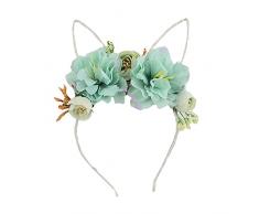 Vagbalena Donne Pasqua coniglietto orecchie fascia primavera fiori corona fascia orecchie coniglio capelli banda di ruolo di Pasqua partito forniture fiori copricapo (Immagine 2,One Size)
