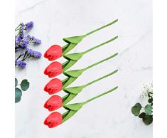 PRETYZOOM Steli di Tulipani Artificiali di Tulipani Rossi Fiori Vero Tocco Tulipano per Centrotavola Matrimonio Floreale Corona di Pasqua 5 Pezzi