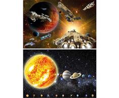 GREAT ART Set di 2 Quadri murali XXL per camerette – Space Mission – Navicella Spaziale e Sistema Solare Decorazione murale Universo Galaxy astronauti Bambini Pianeta Poster (140 x 100 cm)