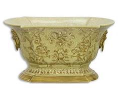 Casa Padrino Vaso da Fiori Art Nouveau Verde/Oro 26,9 x 16,7 x A. 14,1 cm - Vaso per Piante in Porcellana con Manici in Bronzo a Forma di Testa di Leone - Accessori Decorativi