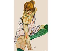 1art1 Egon Schiele Poster XXL Ragazza Bionda in Calze Verdi, 1914 Stampa Geante 120x80 cm