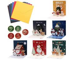Neikafan 6 Pezzi Cartolina di Natale 3D, Biglietti Natalizi Pop Up con Adesivi Biglietti di Auguri 3D Creativi Regali di Natale per La Famiglia e Gli Amici