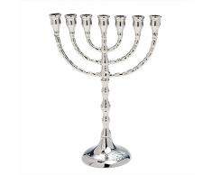 NKlaus Grande Menorah Ottone 25cm Fatto a Mano nichelato portacandele Menorah Argento 2695