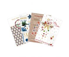 ARKRAFT Biglietto auguri Natale elegante set da 4 biglietti 17 x 12 cm fantasie assortiti finitura doro (A)