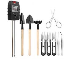 Pancellent Soil Test Kit con 9PCS Strumenti per Bonsai, 3-in-1 sensore di umidità/Sunlight/Fold PH, Includere cesoie, Forbici, Mini rastrello, Bud & Foglia Trimmer