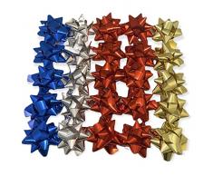 24 COCCARDE DA REGALO GRANDI, IN 5 COLORI METALLICI PER REGALI, FIOCCHI PER PACCHETTI AUTOADESIVI, STELLE DECORATIVE PER NATALE, COMPLEANNI, SAN VALENTINO, 6CM ADESIVO 2CM