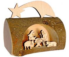 Kaltner Präsente - Presepe natalizio in legno con Gesù, Maria e Bambino in un tronco dalbero con corteccia del Sud Tirolo
