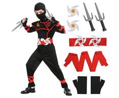 Aomig Vestito Ninja, Costume da Ninja per Bambini con Accessori Ninja in Plastica e Schiuma, Ninja Muscolo Costume per Festa, Halloween, Cosplay, Carnevale(L)