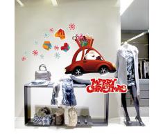 RN00005 Adesivi Murali "Babbo Natale a bordo" Vetrofanie natalizie - Misure 63x50 cm - Decorazioni vetrine per Natale, stickers, adesivi