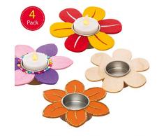 Baker Ross Portalumini in legno a fiore (confezione da 4) - Creazioni a tema primaverile per bambini, da decorare ed esporre