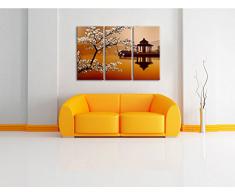 Cherry su con il lago giapponese 3 pezzi di immagini su tela 120x80 su tela, XXL Immagini enormi completamente Pagina con la barella, arte stampa sulla foto muro con cornice, gänstiger come un dipinto o un dipinto ad olio, non un manifesto o un banner
