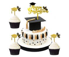 Decorazioni Festa di Laurea, KANOSON 1 Happy graduation Cake Topper e 3 Graduation Hat, Decorazioni per Torte Acrilico per Festa di Laurea Decorazione