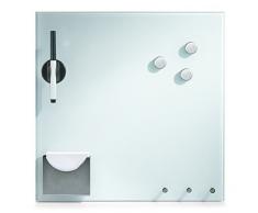 Zeller 11670 - Lavagna magnetica in vetro, con ganci e supporto per foglietti promemoria, colore bianco