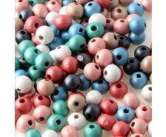HERZWILD Perline Legno Colorate 1000 pezzi Perline Legno Perline Legno Naturale Tonde Multicolore 8mm per Artigianato Collane Braccialetti（8mm）