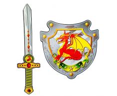 Widmann 97304 - Spada e scudo da cavaliere del drago in morbida gommapiuma, per bambini e piccoli cavalieri in occasione di feste a tema e di carnevale