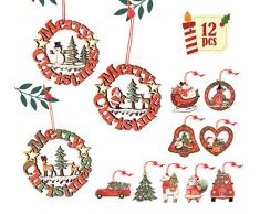 ABSOFINE Decorazioni Natalizie in Legno Albero di Natale Appeso Ornamento Fai da Te Colorato Artigianale in Legno Decorazione Appesa Addobbi, 12 Pezzi