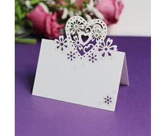 12 Love con cuore intagliato, compleanno, Natale, decorazione da tavolo per matrimoni, segnaposto, colore: viola Bianco