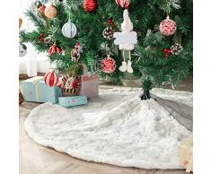 Deggodech Bianco Gonna Albero di Natale con Ricamo Argento Fiocchi di Neve 90cm Finta Pelliccia Gonne per Alberi di Natale Copertura della Base Albero Natale Festa Decorazioni