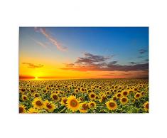 Feeby Frames Quadro Pannelli Stampa Artistica Canvas 100x70 cm Pannello Singolo Fiori Girasole Cielo Natura Paesaggio Giallo
