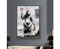 Banksy Graffiti Street Art Love Over Money Stampa su Tela Poster e Stampe Pop Art Immagini da Parete per Soggiorno 80x120 cm Senza Cornice