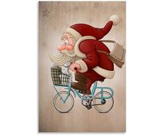 LBMED Quadro su Tela Canvas Immagini Murali Poster di Natale Babbo Natale va in Bicicletta per larredamento del Portico Stampa Disegno Painting 19.7x27.6(50x70cm) Senza Cornice
