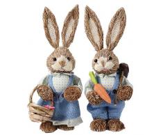 2PCS Decorazioni Pasquali Coniglio, Coniglietto in Abito Floreale, Coniglio in Paglia per Regalo Pasquale, Regalo Creativo di Pasqua per Bambini Amici