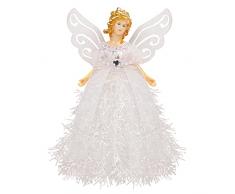 Belle Vous Puntale Angelo Albero Natale Bianco - Angelo per Albero di Natale 20,5 x 8,2 cm Plastica - Angelo Natalizio per Decorazioni Natalizie ed Ornamenti - Puntale Bianco Albero di Natale