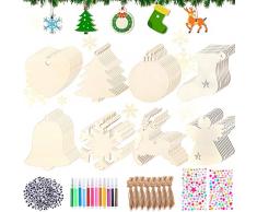 Decorazione per albero di Natale in legno,214 Pezzi Pendenti Legno Natalizi Addobbi Albero Natale Appeso Ornamenti con 80pz Cordino per Artigianato Fai da Te Decorazioni