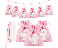 24Pz Sacchetti Battesimo Bambina Rosa Bomboniere Portaconfetti Elefante Regalo Addobbi Decorazioni Battesimo Nascita Compleanno Cresima Comunione Feste Bimba