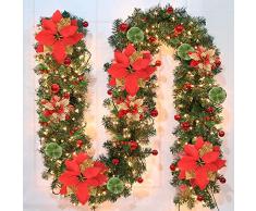 SHAVINGFUN Ghirlanda Natalizia,ghirlanda natalizia con luci,2.7 M ghirlanda natalizia per porta,ghirlanda natalizia per esterno,per Scale,Ringhiere,Finestre,Camino,Porte,Giardino,Natalizia Decorativa