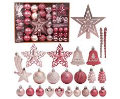ROSELEAF - Set di decorazioni natalizie, palle per albero di Natale, decorazione per la casa e festa di nozze, colore rosa, 78 pezzi