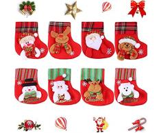 FCQLFYF 8 Pezzi Calza di Natale,Calze Appese Natalizie,Caramelle Sacchetti Regalo,Babbo Natale,Pupazzo di Neve,Renna,per Albero di Natale Ornamento per Feste in Famiglia