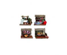 Set 4 pz Ambientazione PRESEPE Panettiere, Fruttivendolo, Sarto, Banco dei legumi e Cereali BANCARELLA Mestieri 14 x 8 x h. 10 cm 4 Negozi per PASTORI di Natale
