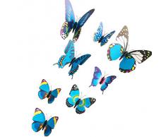 EOZY-3D Colorato Farfalla Adesivo da Parete Frigo Vetro Finestra 12pcs in set-Serie Blu