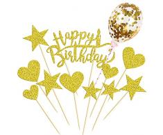 Lotsdonxia Decorazioni Per Torta Compleanno – 2 Pezzi Striscione Glitterato Oro Con Stelle – Tema Rosa Per Feste E Candy Bar - 6